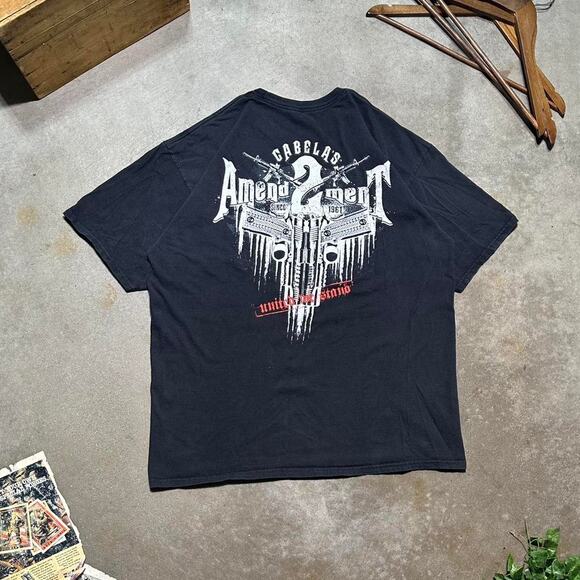 Y2K Cabelas 2nd Amendment Gun Tee Mens XL Black White Double Sided Pistols Shirt - Picture 1 of 5